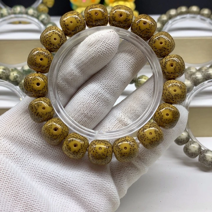 星月菩提手串1号 鸡油黄月留白小细星无烟花13/14