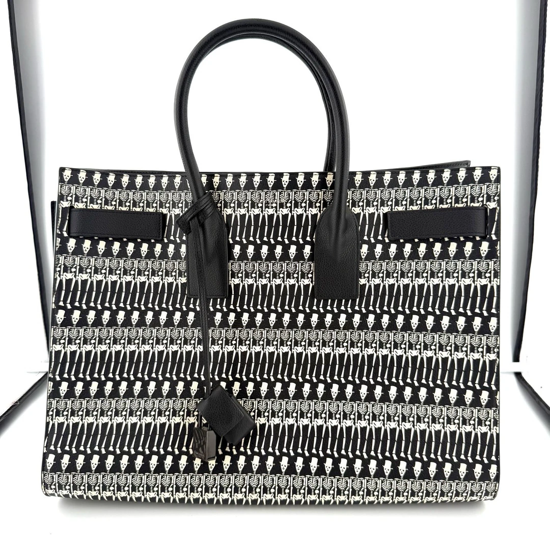 99新 YSL/圣罗兰 黑白条纹托特包 B9066 尺寸：40*30*19