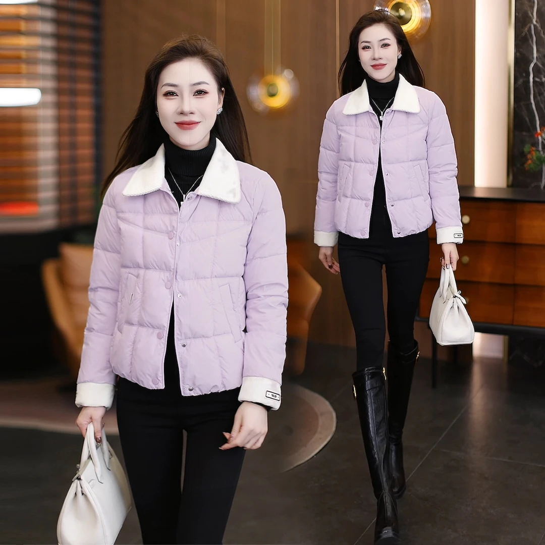 时尚翻领短款棉服女冬季新款洋气减龄韩版棉袄子百搭保暖棉衣外套