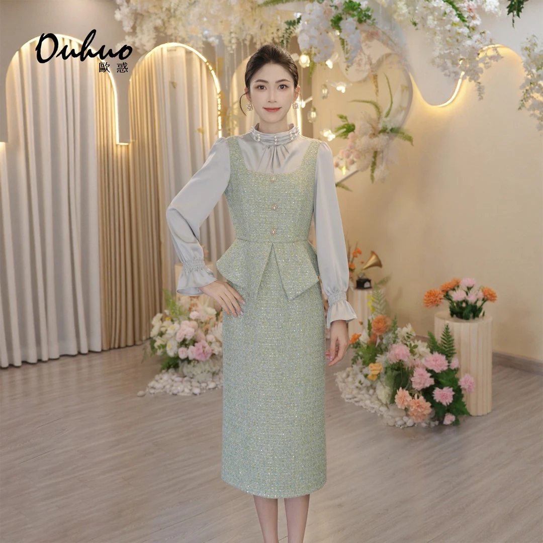 现货【米米定制】2025年秋冬新款静奢时尚华丽名媛连衣裙OHDRI11021