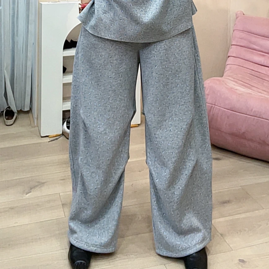 979欧货冬季韩版加绒加厚印花大版针织卫裤女