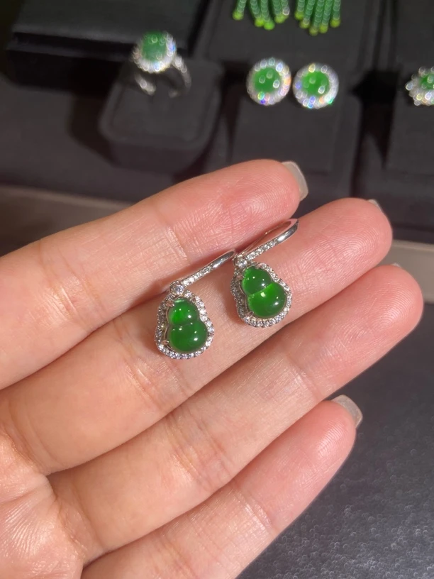 银镶嵌翡翠葫芦耳坠精致复古气质百搭耳饰