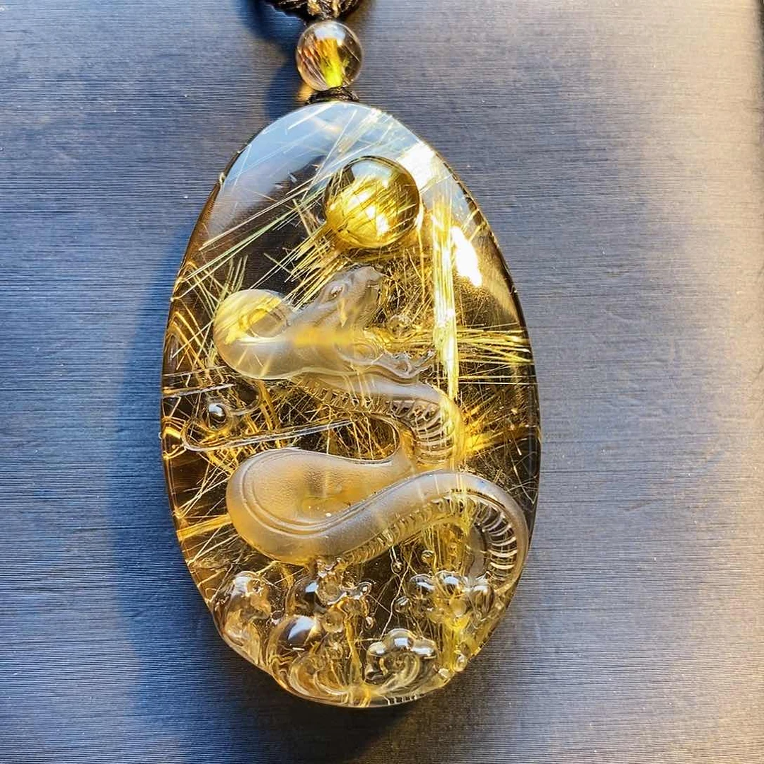 水晶颈饰未镶嵌天然钛晶生肖蛇吊坠