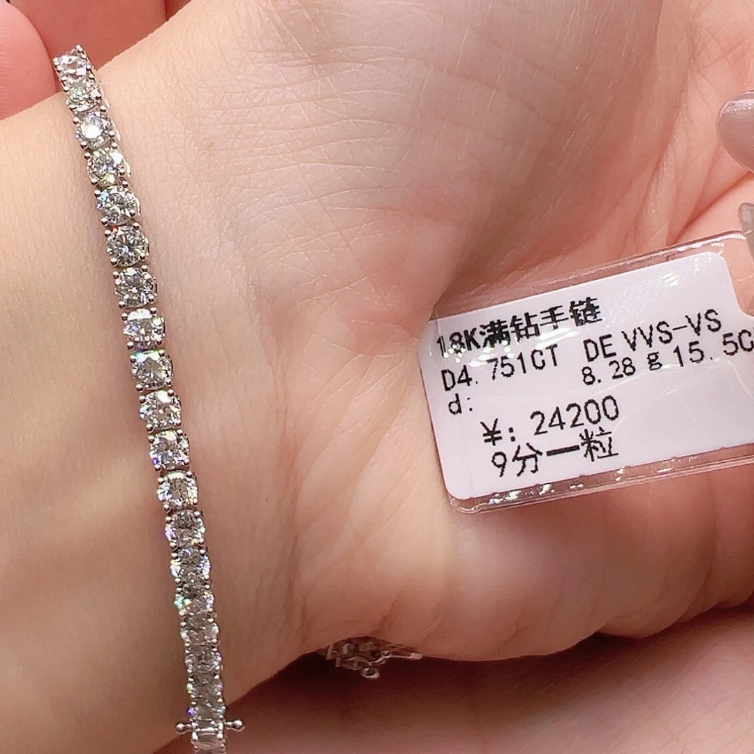 18K金镶嵌套链实验室培育钻石单颗9分，网球款手链
