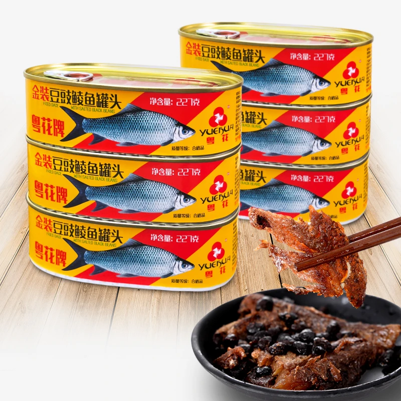 粤花粤花牌金装豆豉鲮鱼罐头227g*6罐 下饭即食鲜香整条鱼肉罐头