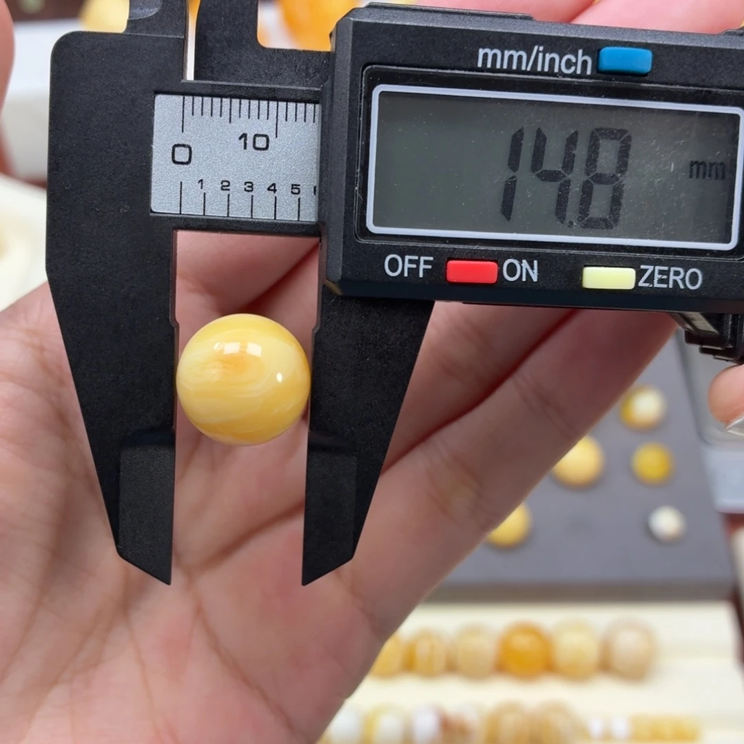 琥珀未镶嵌珠宝奇石焦皮浓橘圆珠14.8mm