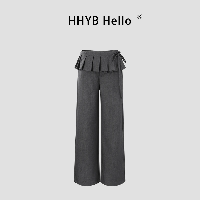 HHYB Hello2025新款中腰真两件百褶垂感百搭西装休闲裤女H50033