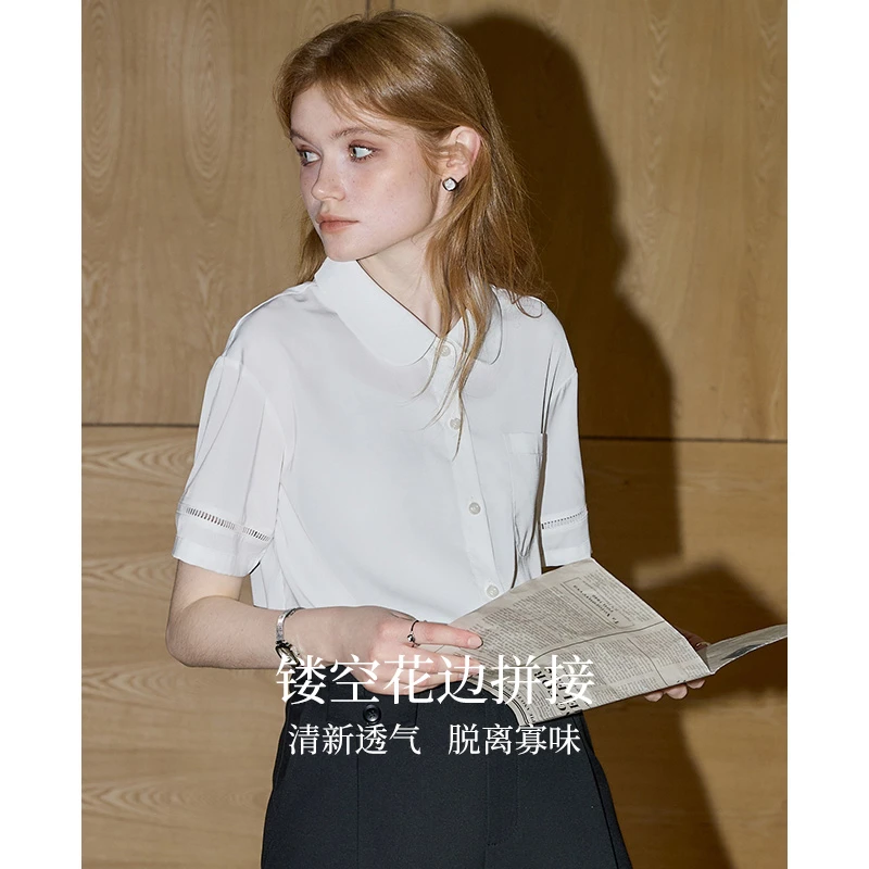 库恩玛维天才少女风短袖衬衫女2025年夏季新款减龄娃娃领甜美小衫