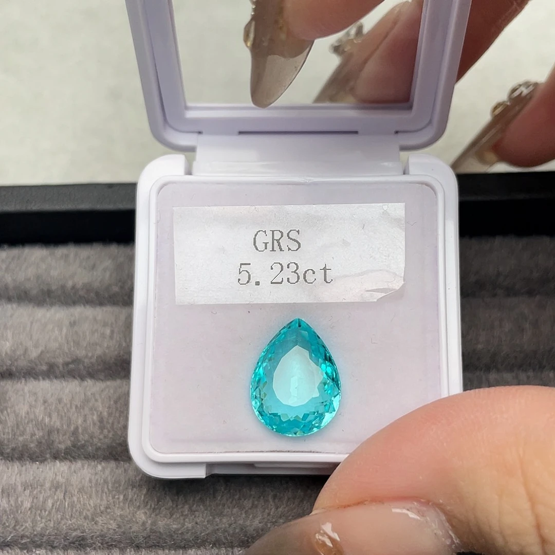 碧玺裸石未镶嵌5.23ct帕拉伊巴霓虹蓝玻璃体grs