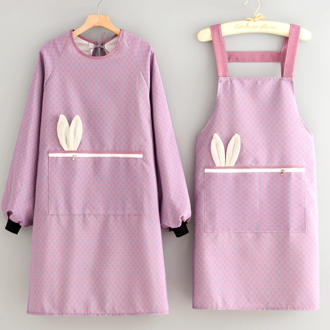 洋气时尚帆布长袖罩衣餐饮上班工作服防污耐脏围裙厨房做饭家用女