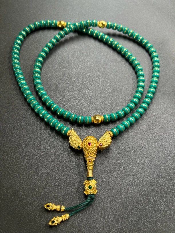 足金 卡7 珐琅彩绿松色108珠串 克重158.57g