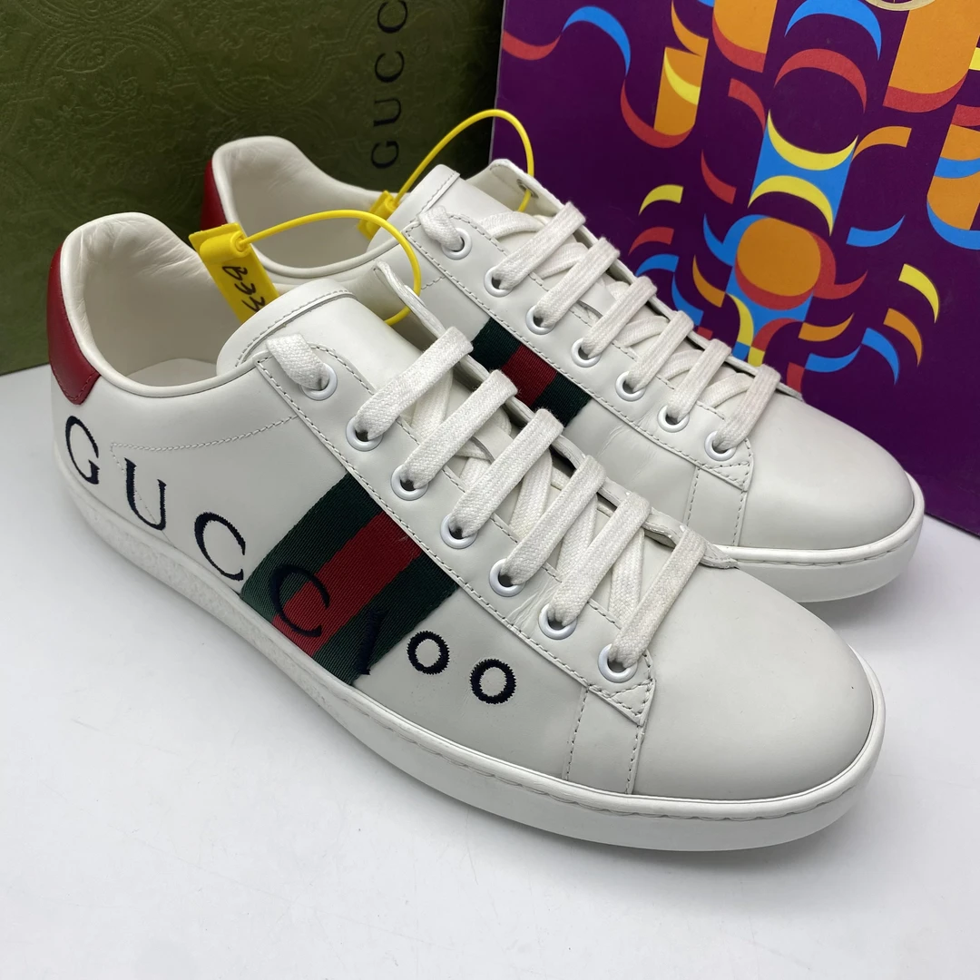 95新 GUCCI/古驰 38.5码/经典纪念款红绿织带时尚潮流百搭小白鞋