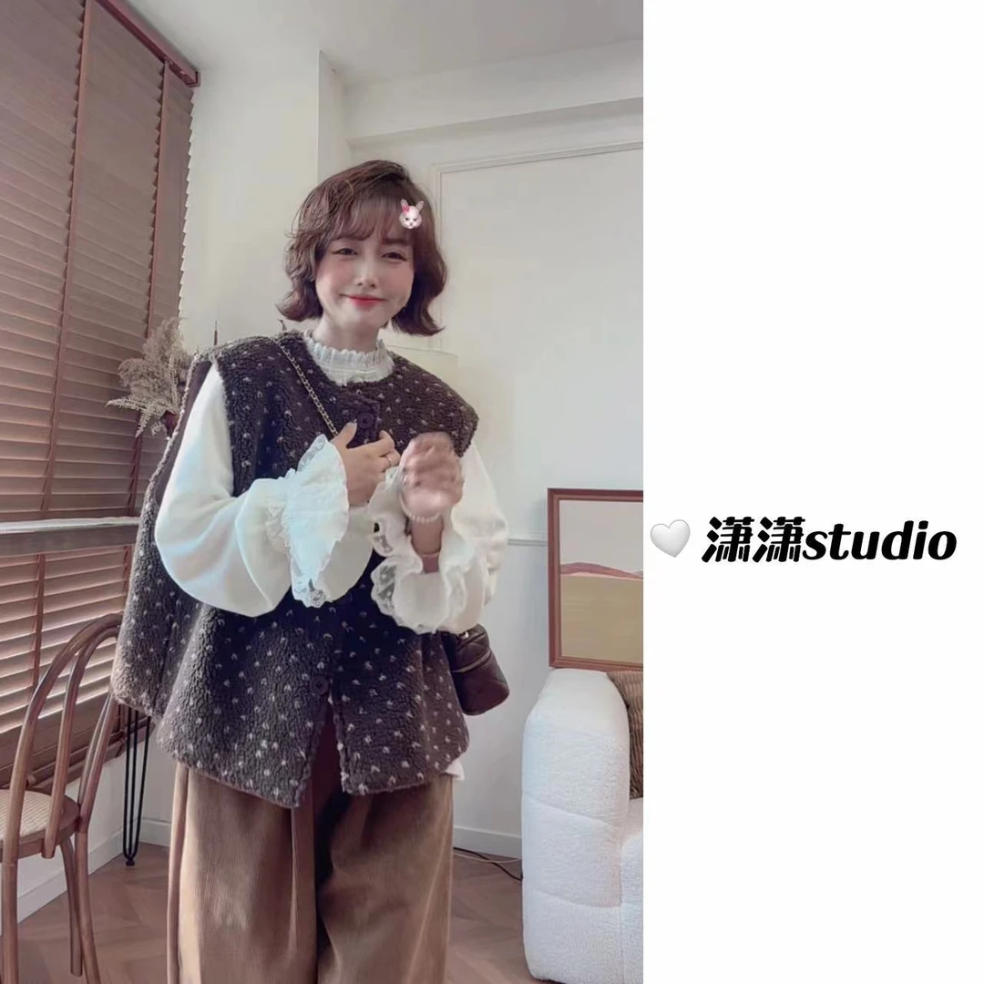 【波点毛毛马甲】【版型显瘦】【两面穿】潇潇定制面料毛毛马甲XS2614