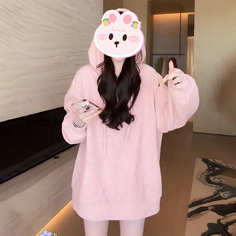 2025冬季新款宽松胖mm显瘦连帽卫衣女韩系减龄休闲百搭时尚上衣潮