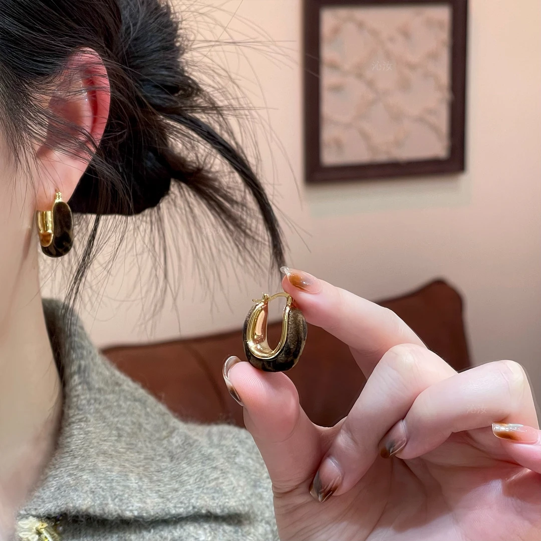 【沁汝饰品】FQ763金色豹纹耳扣质感高级轻奢