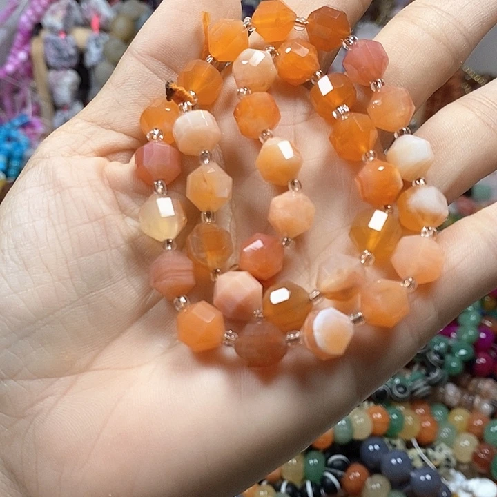 玛瑙/玉髓未镶嵌珠宝半成品橙玛瑙路路通卡9mm