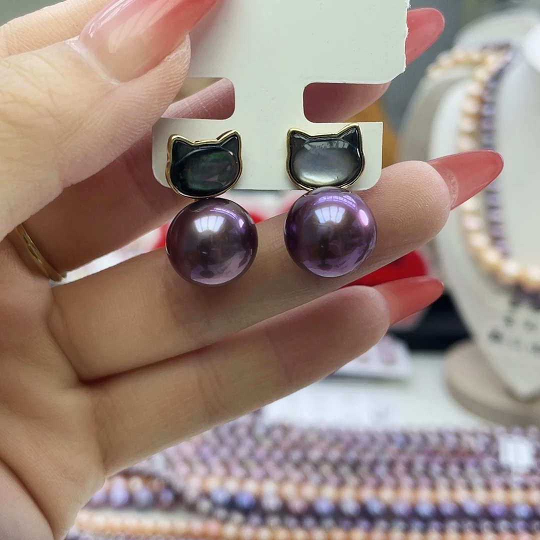 银S925镶嵌淡水珍珠耳饰