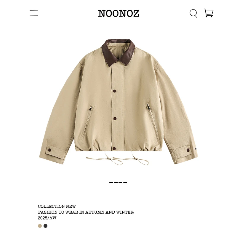 NOONOZ巴恩风PU皮翻领美式夹克男女秋冬复古潮牌情侣百搭工装外套