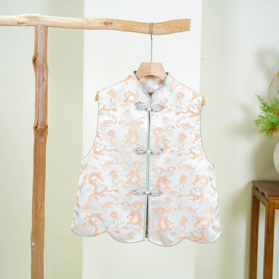 【女神节上新】【双龙戏珠】100桑蚕丝宋锦真丝春款马甲中式·25M0025