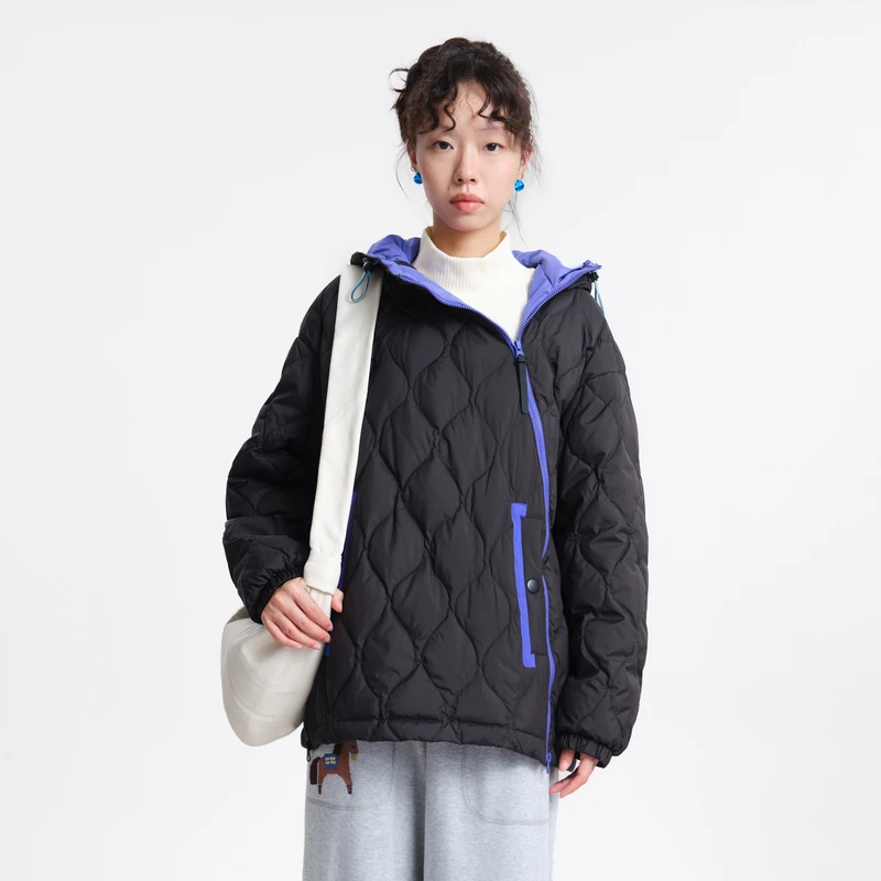 MOVEUP幻走2025冬季新款.FUN 双色拉链撞色中长款羽绒服3EWD21248