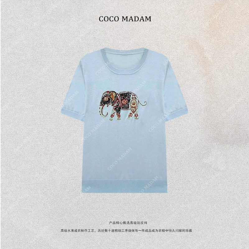 NIUNIU ·T-266 简约休闲百搭上衣亮片小象T恤