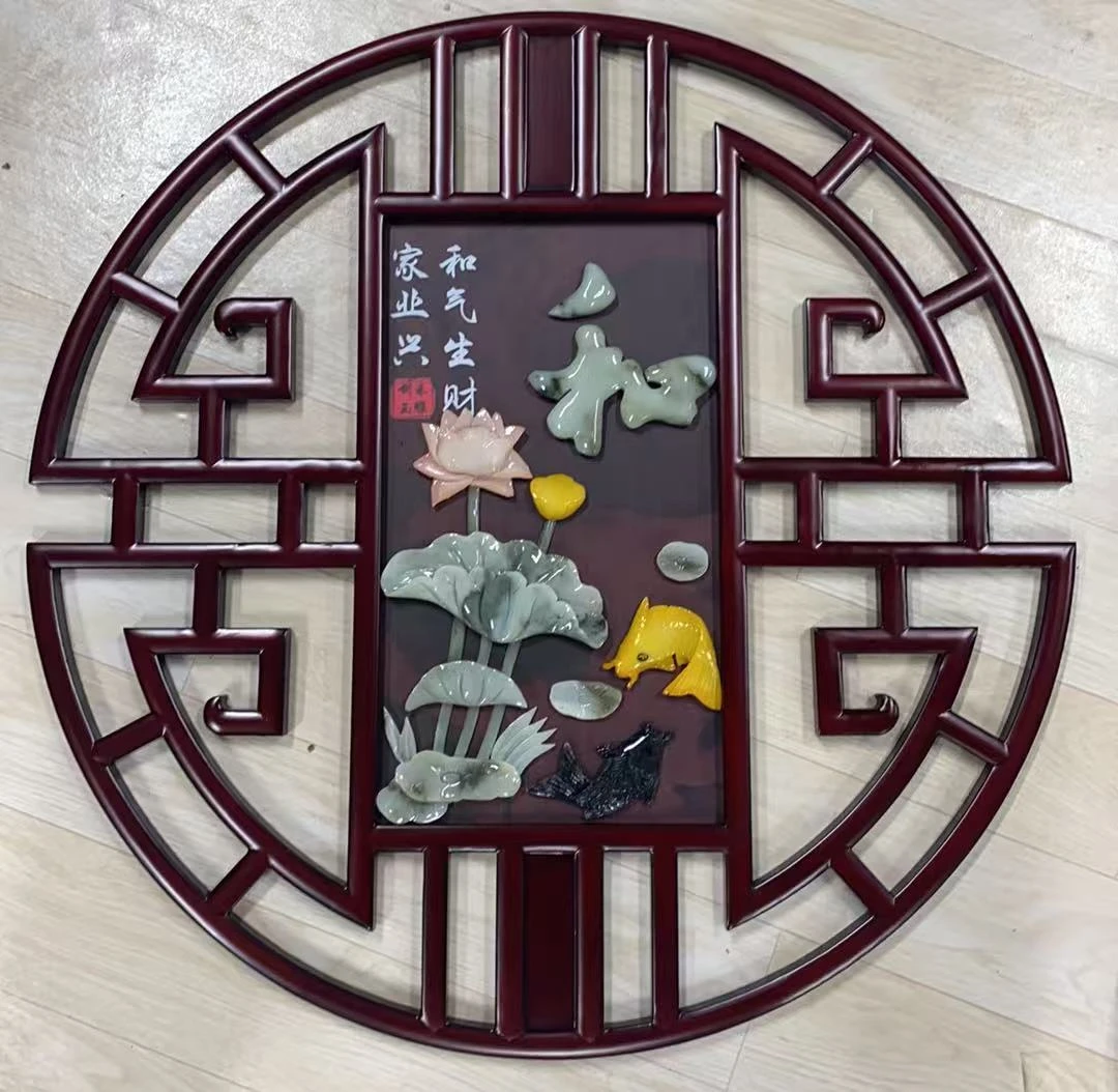 和气生财80*80【3089】玉石装饰画床头餐厅客厅办公室玄关沙发后面