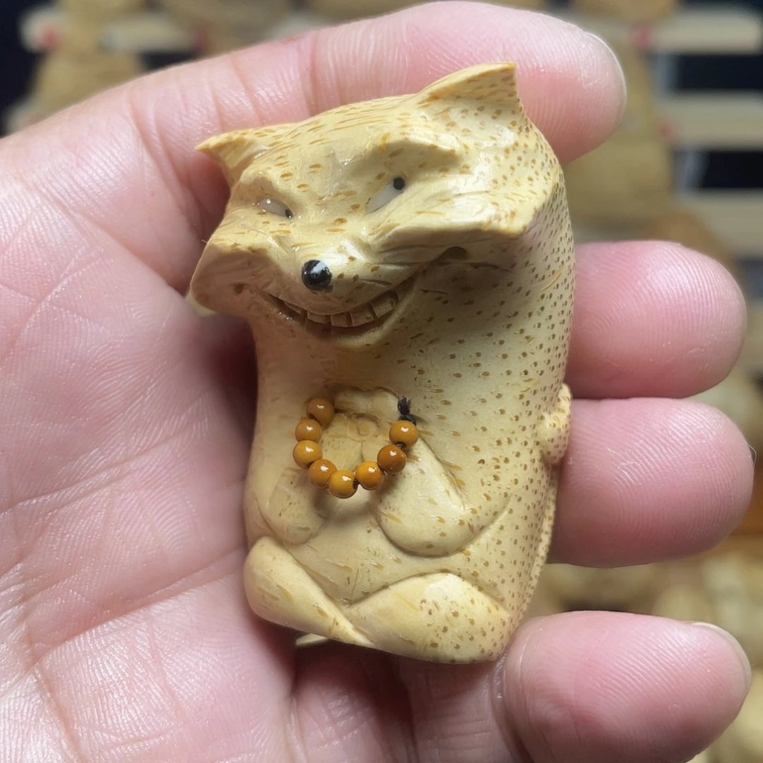 竹竹根雕狐狸手把件