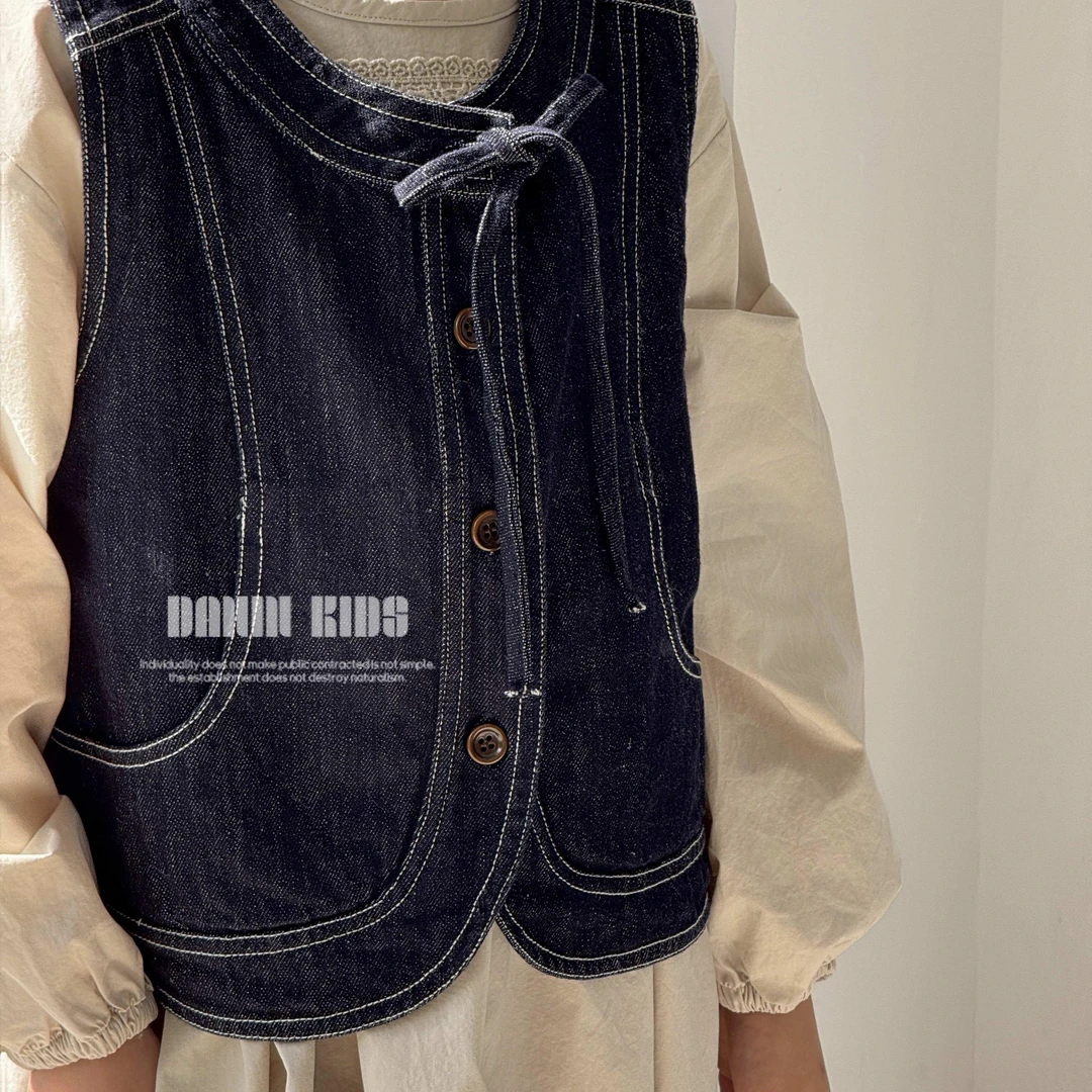 【嗒囜】女童春季时尚百搭牛仔马甲儿童休闲韩版无袖坎肩上衣马甲