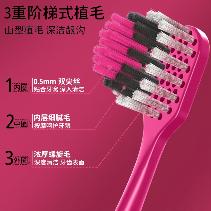 高档【山型凸面牙刷】宽头成人护龈软毛清洁按摩孕妇可用便携牙刷