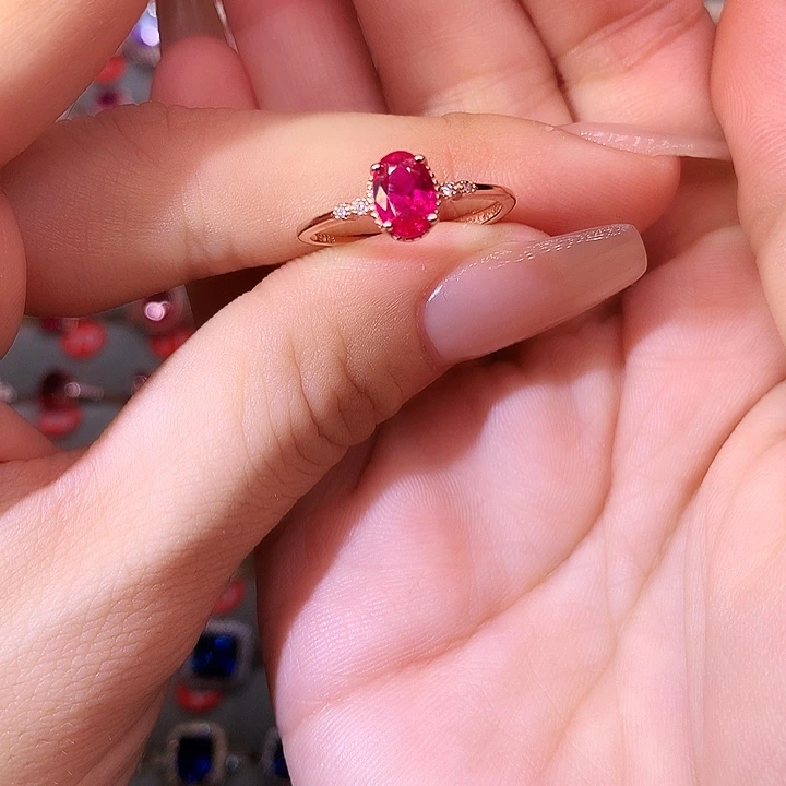 红宝石戒指银S925镶嵌