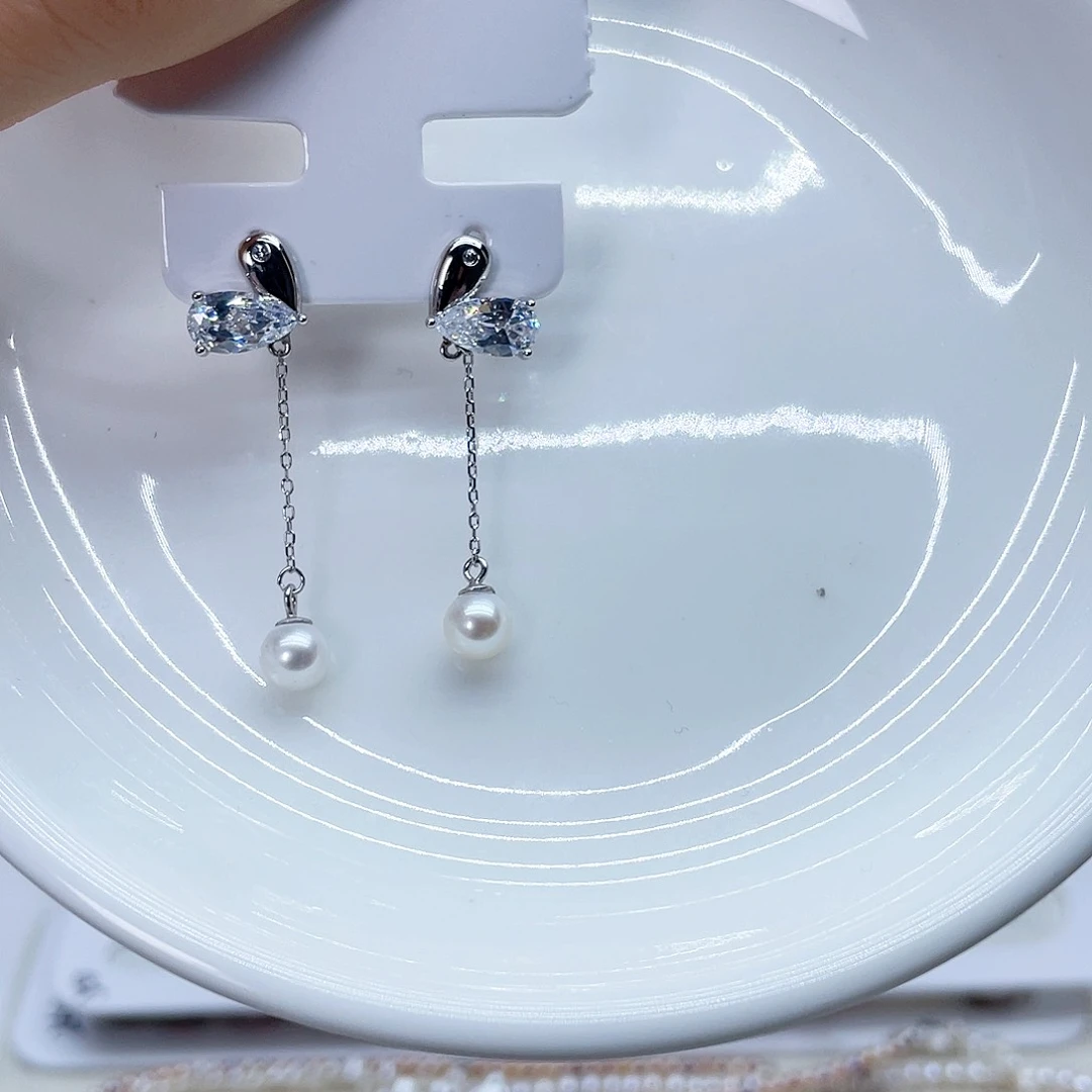 银S925镶嵌耳饰淡水珍珠