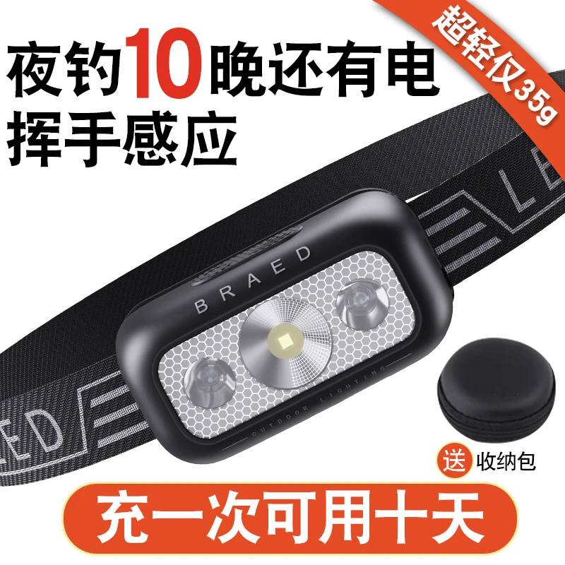头灯钓鱼专用挥手感应超长续航充电式强光超亮头戴式野钓夜钓头灯