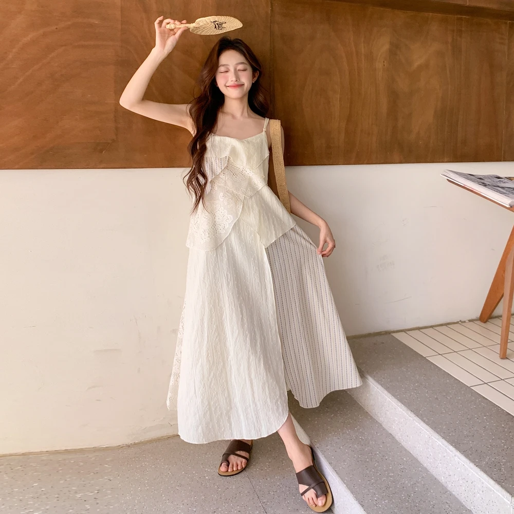 法式蕾丝拼接吊带连衣裙女2025夏季新款独特漂亮甜美长裙爆款显瘦