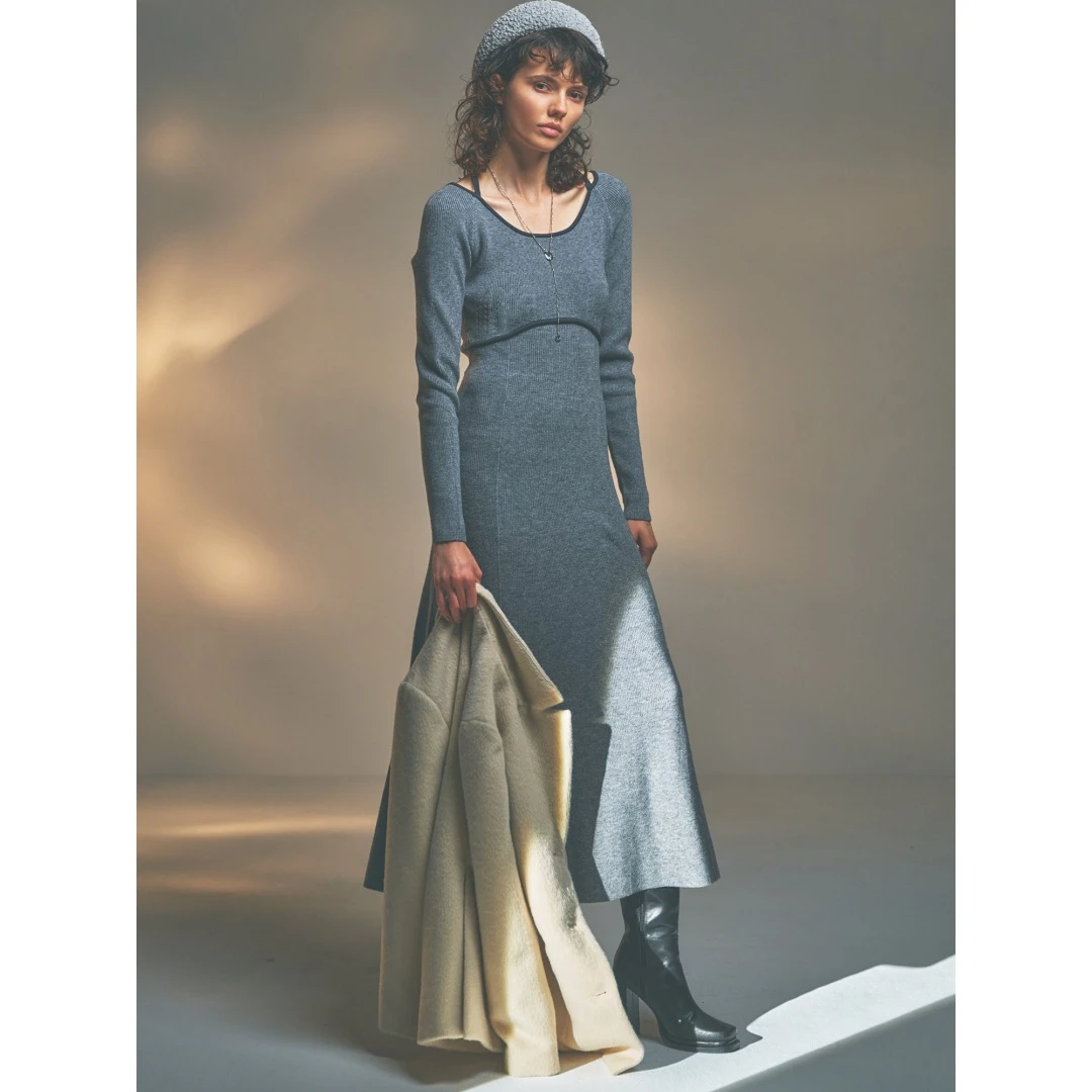 【DD外贸】 秋季新款 R 时尚气质休闲百搭针织连衣裙