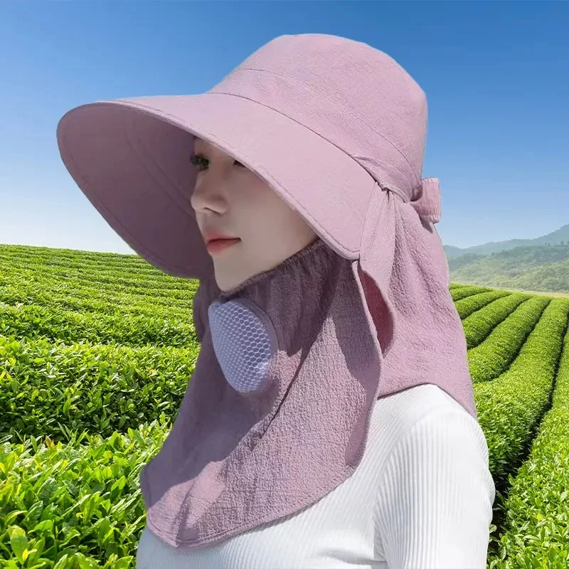 春夏干活戴的户外女太阳帽时尚电动车防护帽采茶帽防晒遮脸面罩