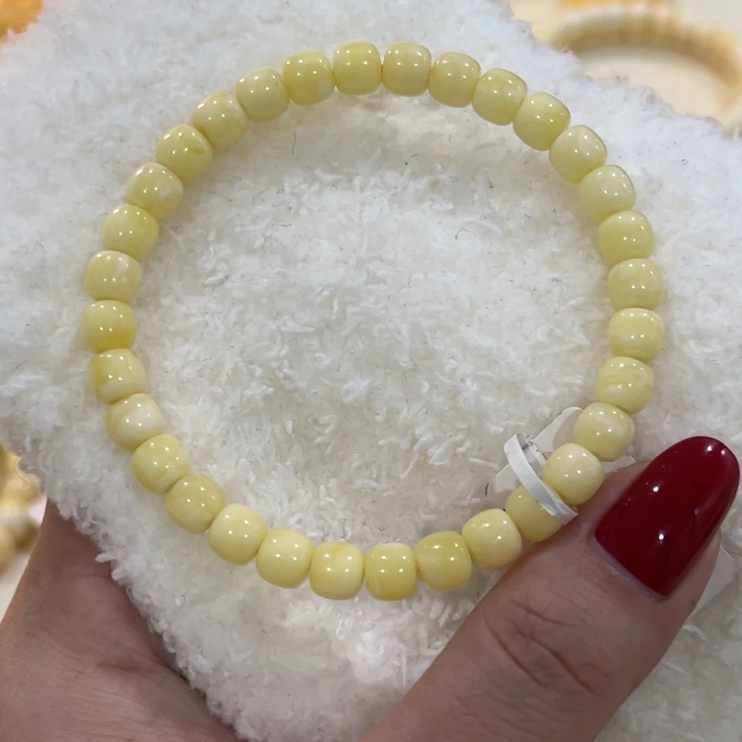 蜜蜡未镶嵌手链6.5m奶白高桩老型手串