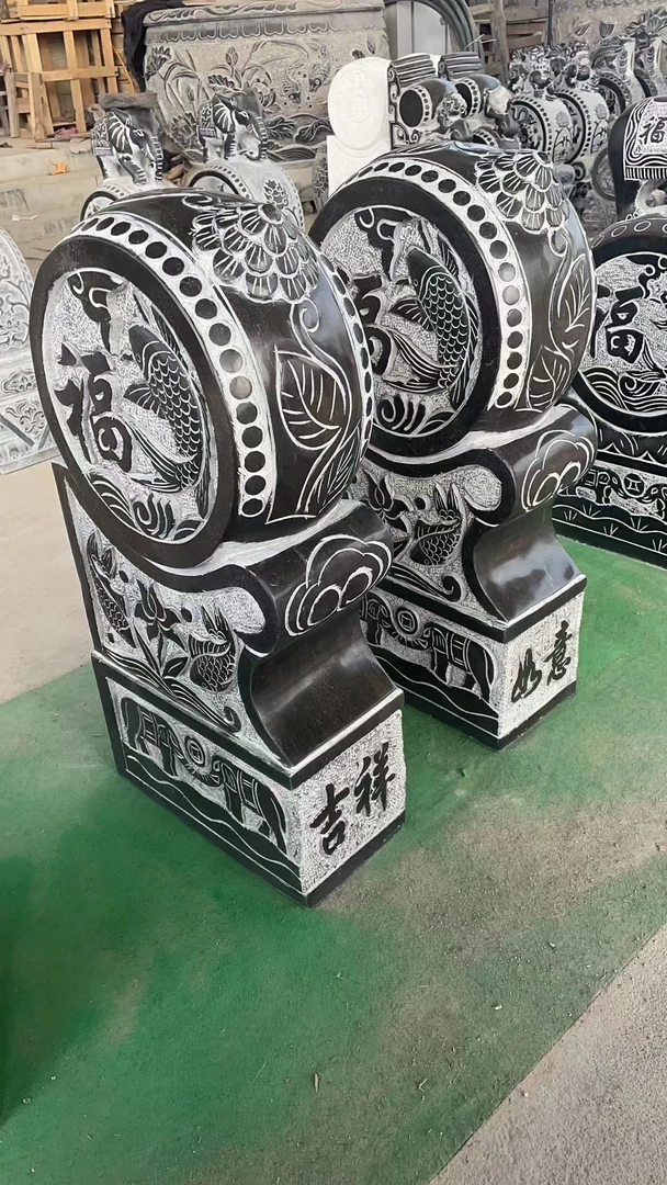 仿古石雕抱鼓石门墩鲤鱼福字设计家用庭院摆件