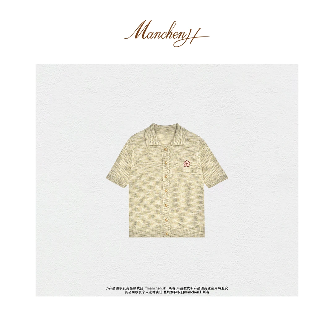 曼辰manchenh"南风有序短袖"意大利进口花纱亚麻桑蚕丝针织开衫