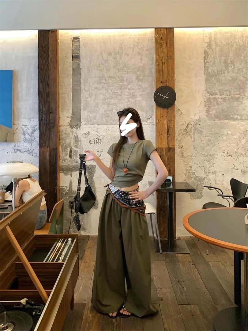 小九九  慵懒风夏季新款丝巾高腰阔腿裤(裤88327)