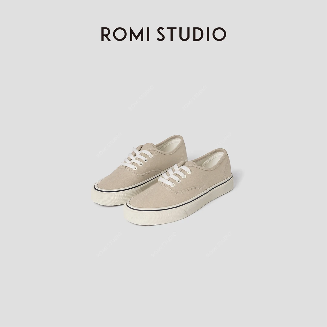ROMI STUDIO“复古街区” 原胚起绒布撞色平底低帮帆布鞋 444FS015
