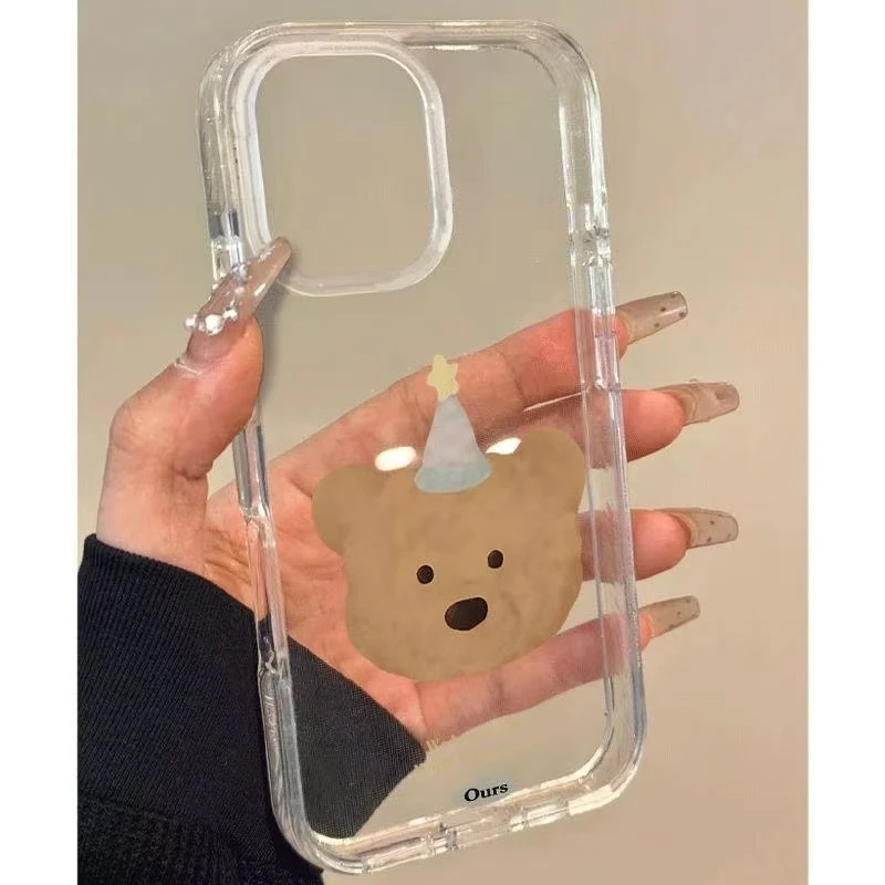 可爱礼帽小熊适用iPhone16Prom可爱15手机壳14苹果13高透12防摔壳