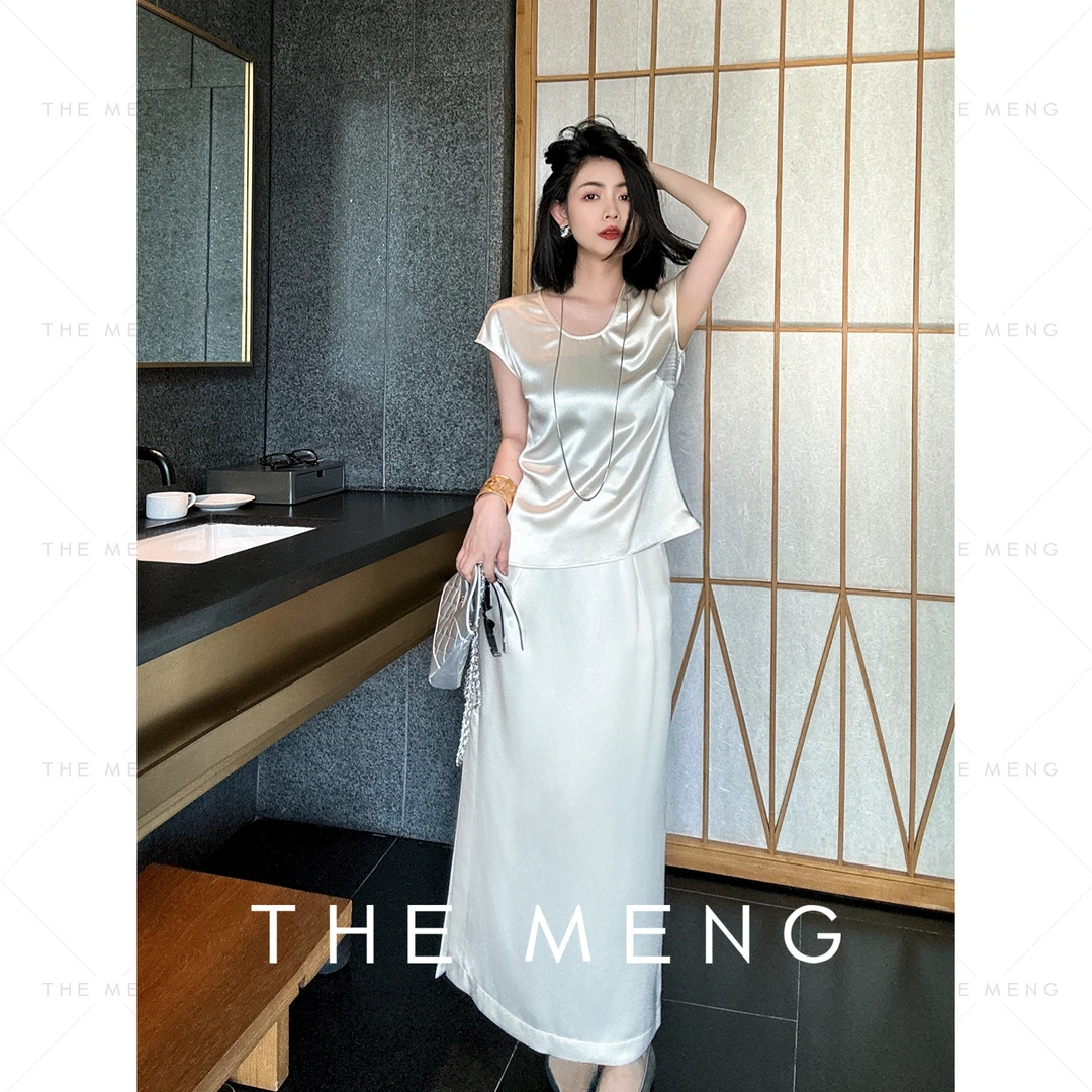 THE MENG【丝滑】凉感醋酸显瘦法式气质纯色时尚套装#M242I043-A+H