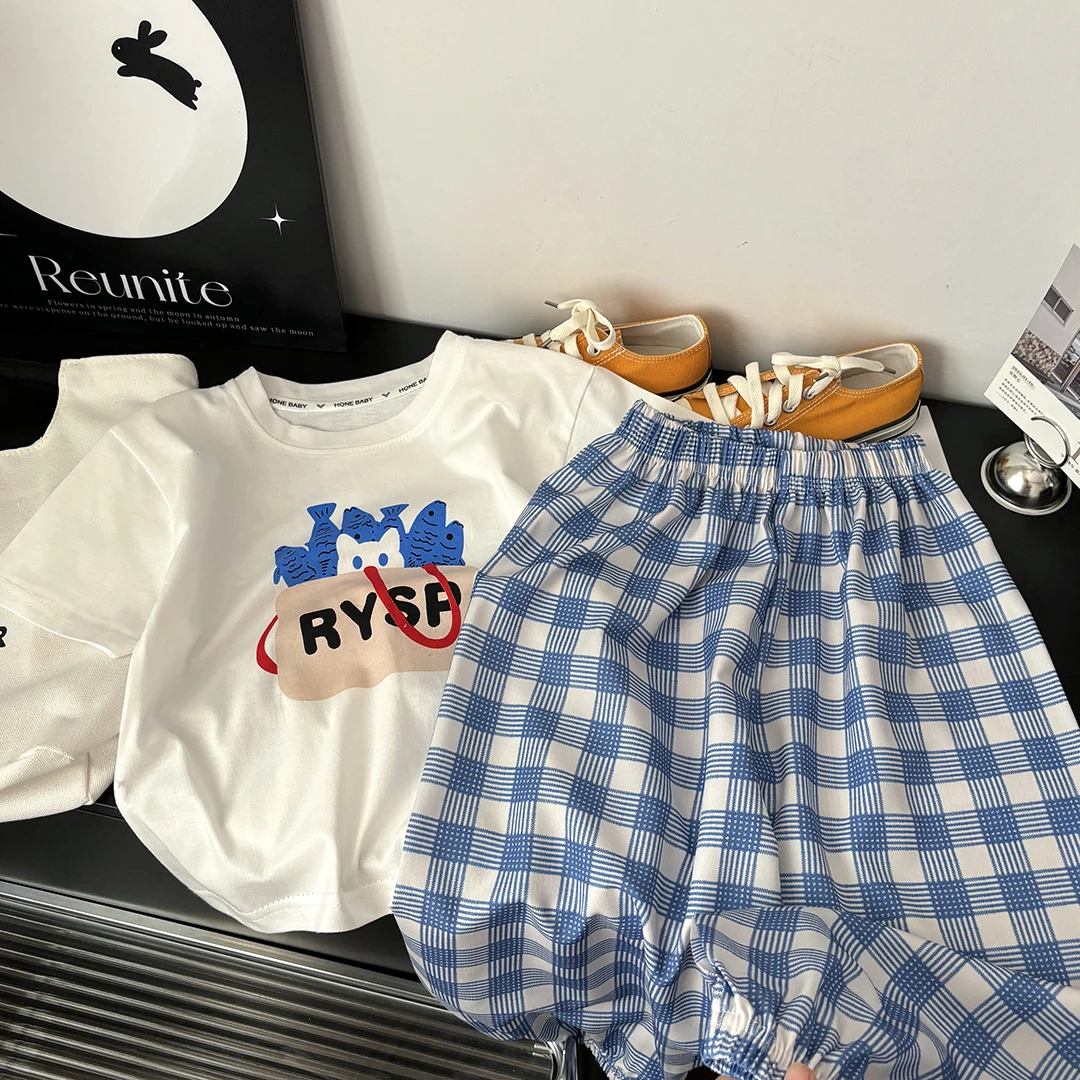 儿童男女童同款夏季T恤2025新款短袖长裤套装