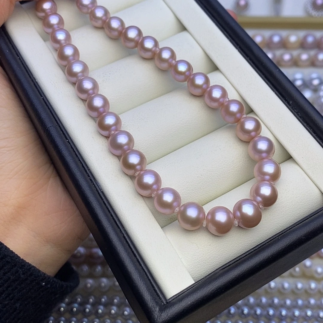 项链银S925镶嵌淡水珍珠无核 粉紫