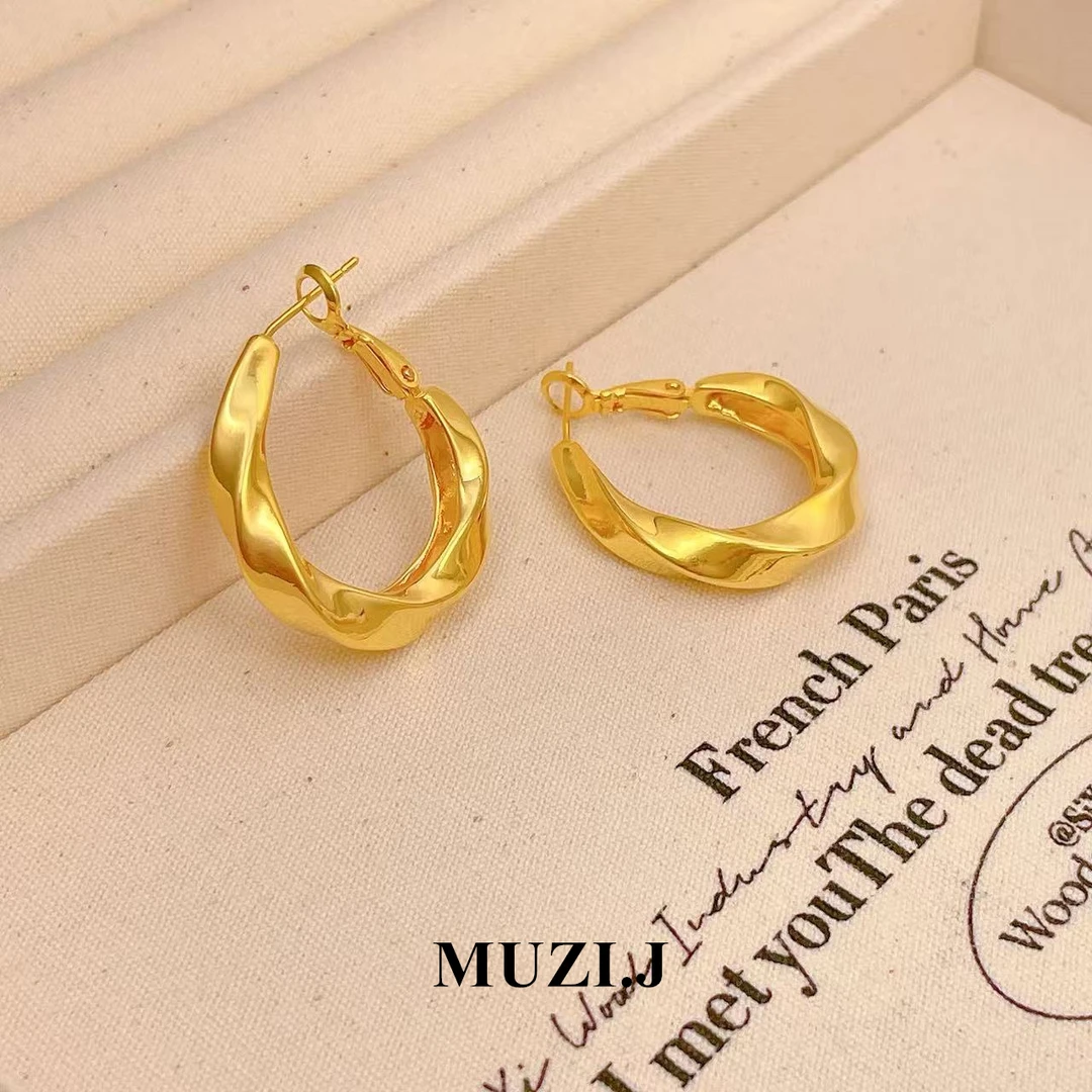 铜合金耳饰 【麻花耳圈】金属风简约设计师气质时尚百搭耳环-3015