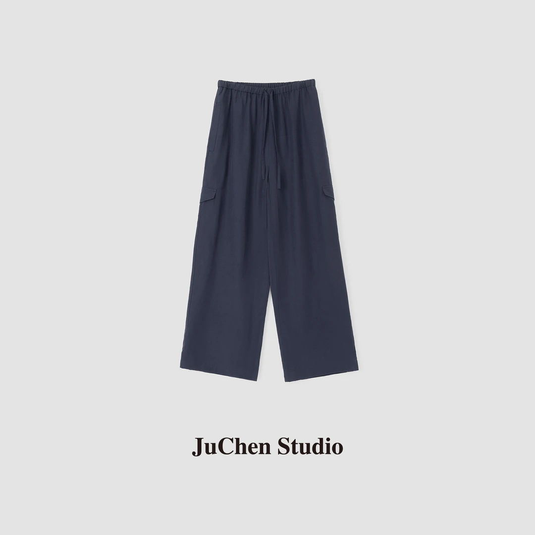 降温解暑 天丝亚麻抽绳口袋廓形工装直筒休闲裤SS052560