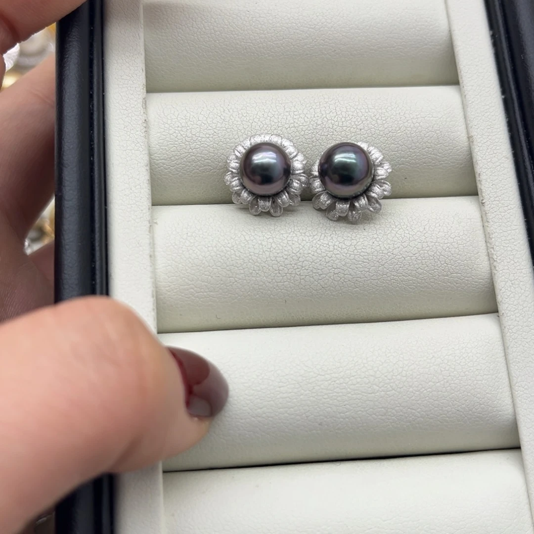 海水珍珠耳饰银S925镶嵌