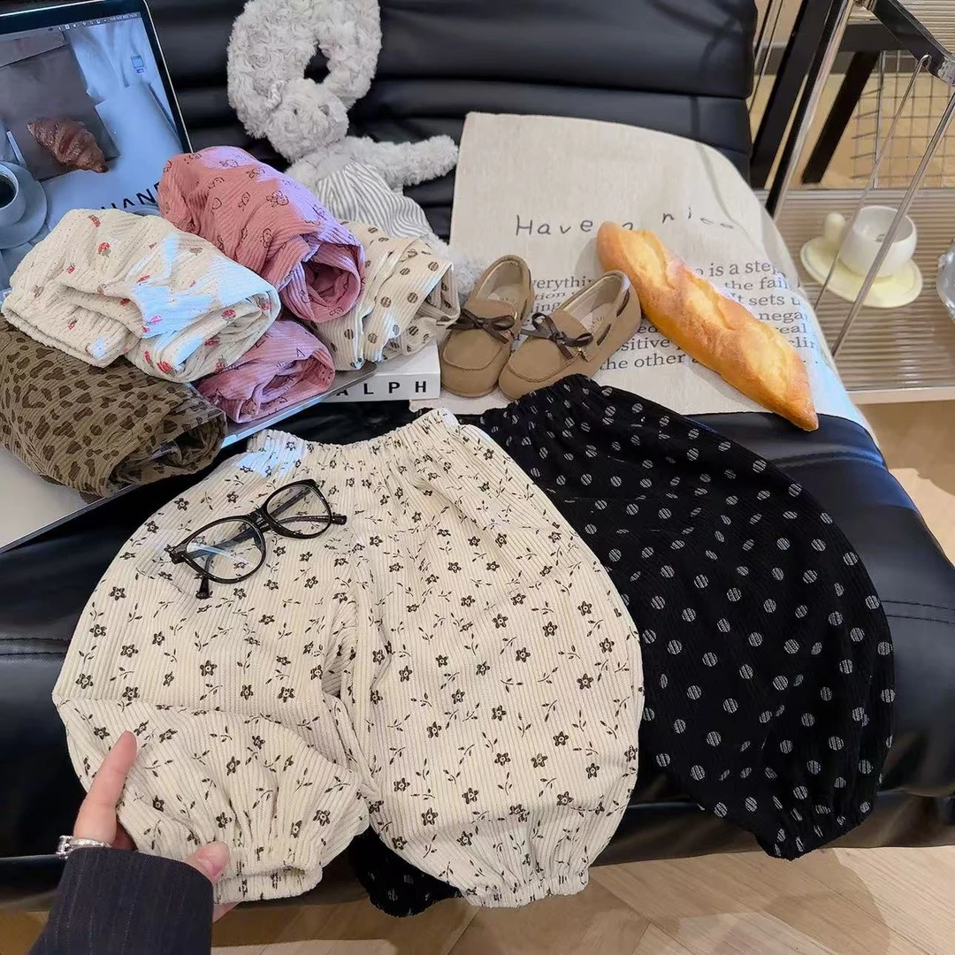 春秋新款灯芯绒男女童裤子休闲宽松儿童卫裤秋天运动裤百搭童裤