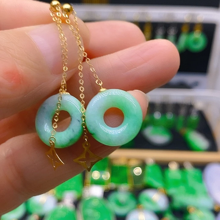 翡翠耳饰18K金镶嵌耳坠