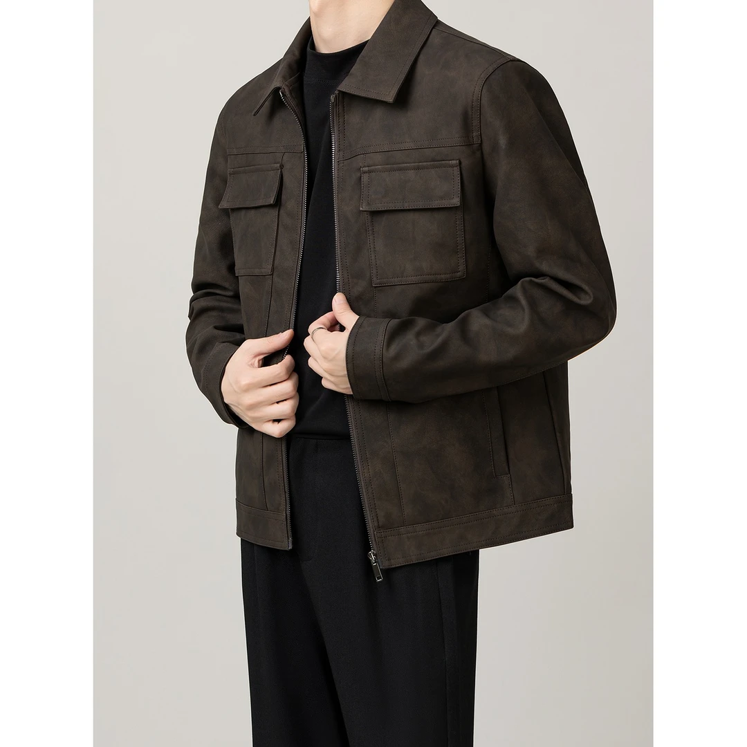 爆款痞帅pu皮翻领夹克男秋冬新款潮流休闲百搭机车皮衣士男士外套